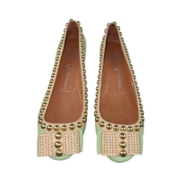 Jeffrey Campbell Dauphine Studded Bow Ballet Flats Green Gold Size 7.5 - Picture 2 of 11